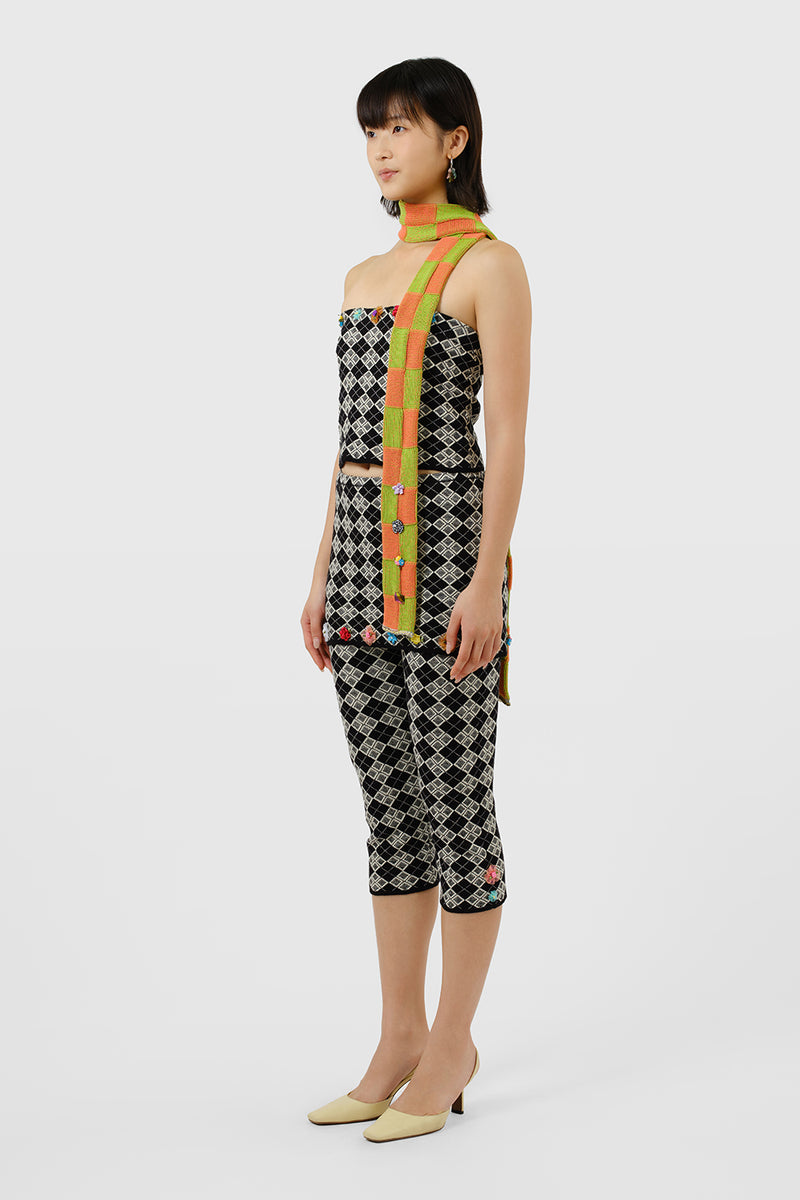 Embellished Check Skinny Scarf in Citrus Cotton Check