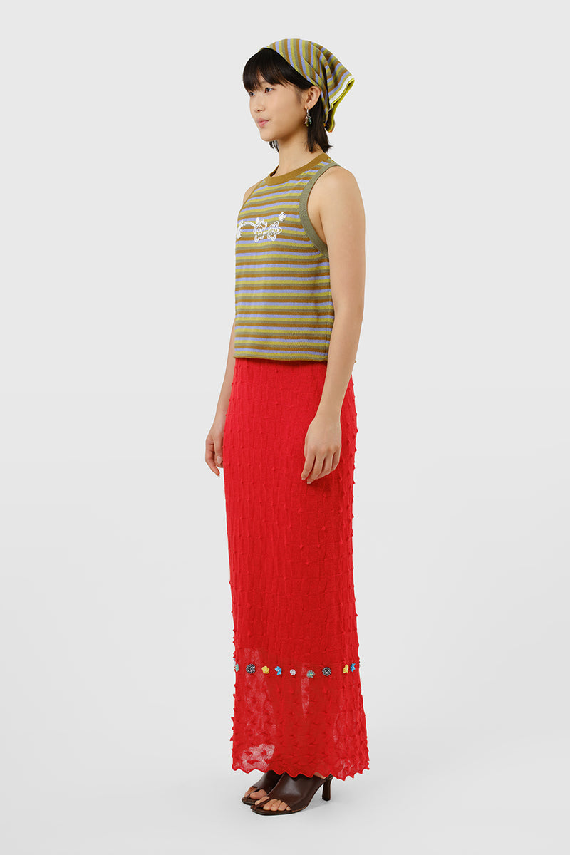 BorLor Maxi Skirt in Red Gauzy Wool