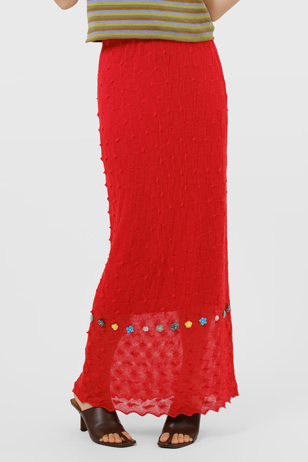 BorLor Maxi Skirt in Red Gauzy Wool