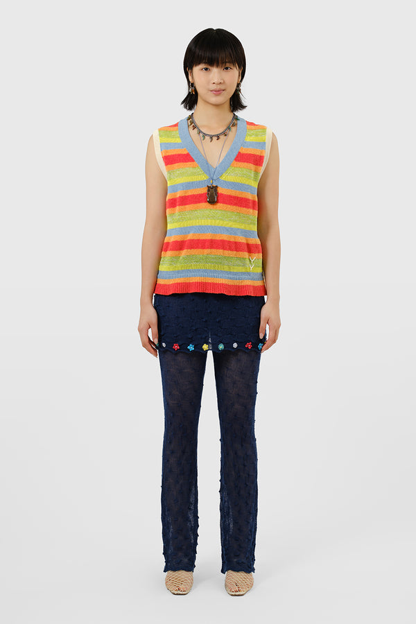 Floatee Easy V-neck Vest in Lime/Red Multi Yarn Stripe