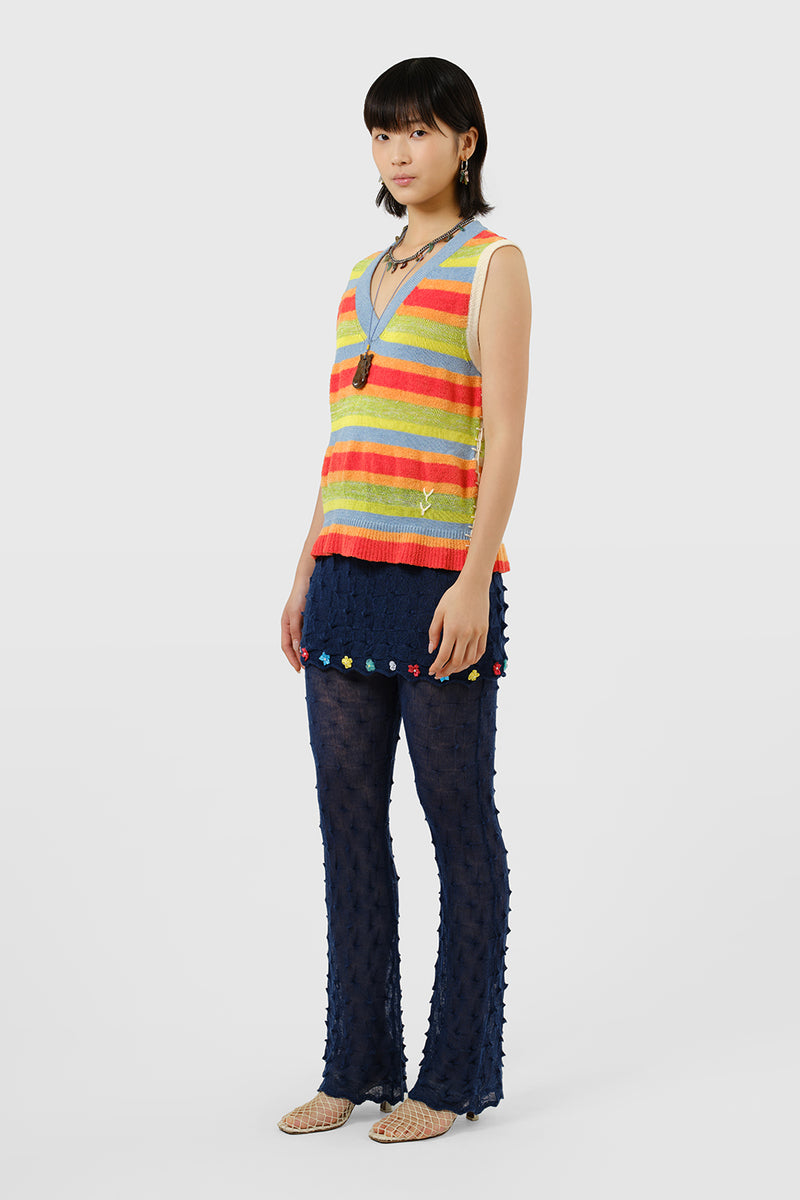 Floatee Easy V-neck Vest in Lime/Red Multi Yarn Stripe