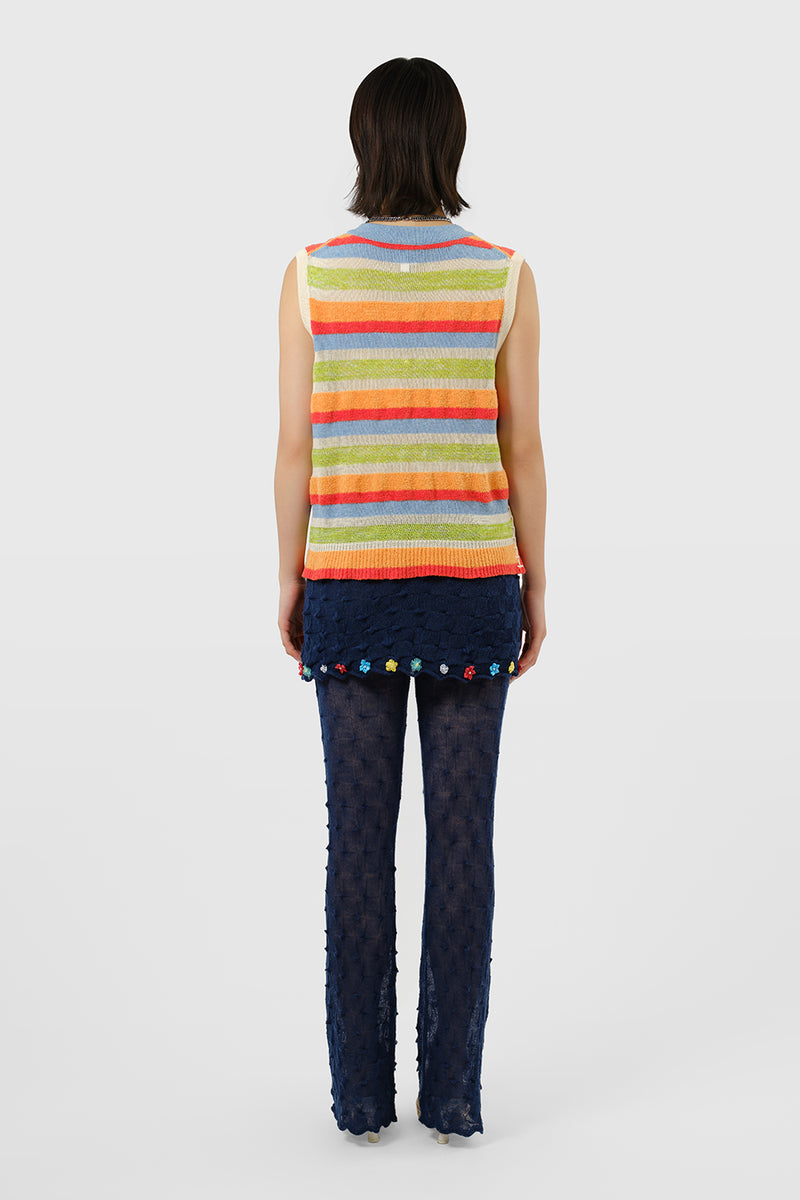 Floatee Easy V-neck Vest in Lime/Red Multi Yarn Stripe