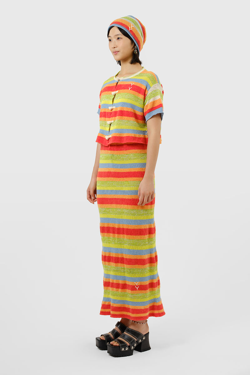 Floatee Maxi Skirt in Lime/Red Multi Yarn Stripe