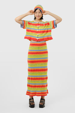 Floatee Maxi Skirt in Lime/Red Multi Yarn Stripe