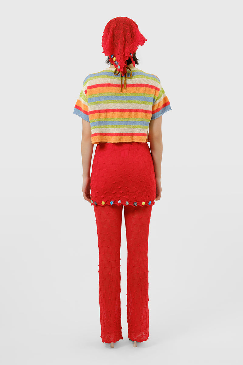 Floatee Short Sleeve Crop Shirt in Lime/Red Multi Yarn Stripe