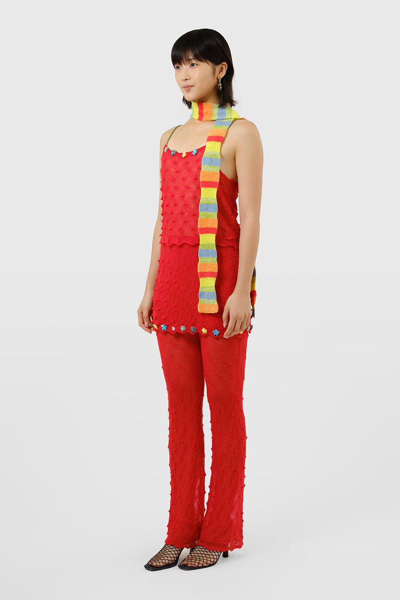 Floatee Skinny Scarf in Lime/Red Multi Yarn Stripe