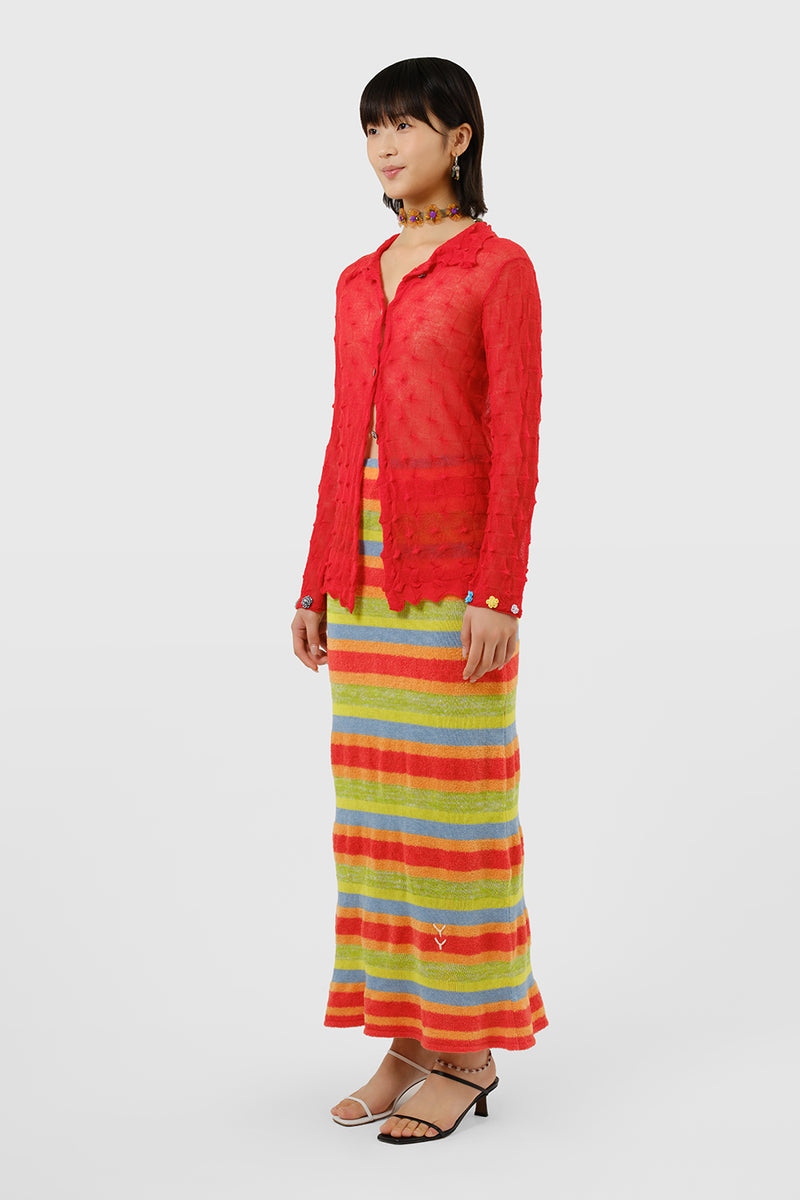 Floatee Maxi Skirt in Lime/Red Multi Yarn Stripe