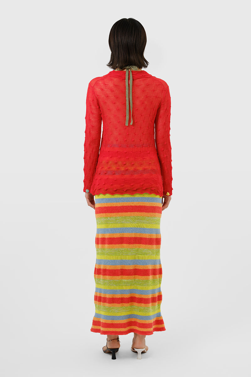 Floatee Maxi Skirt in Lime/Red Multi Yarn Stripe