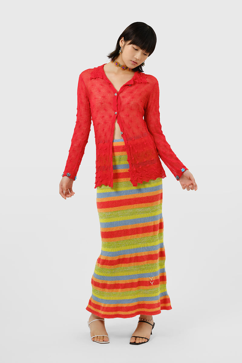 Floatee Maxi Skirt in Lime/Red Multi Yarn Stripe