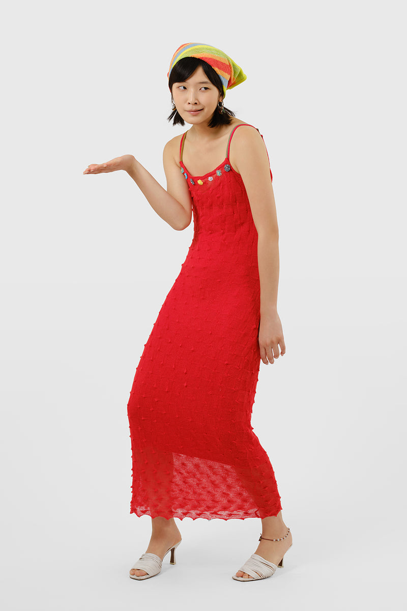 BorLor Cami Dress in Red Gauzy Wool