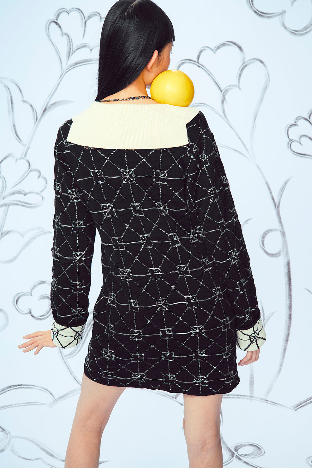 June Sailor Mini Dress in Black Crinkle Jacquard – YanYan
