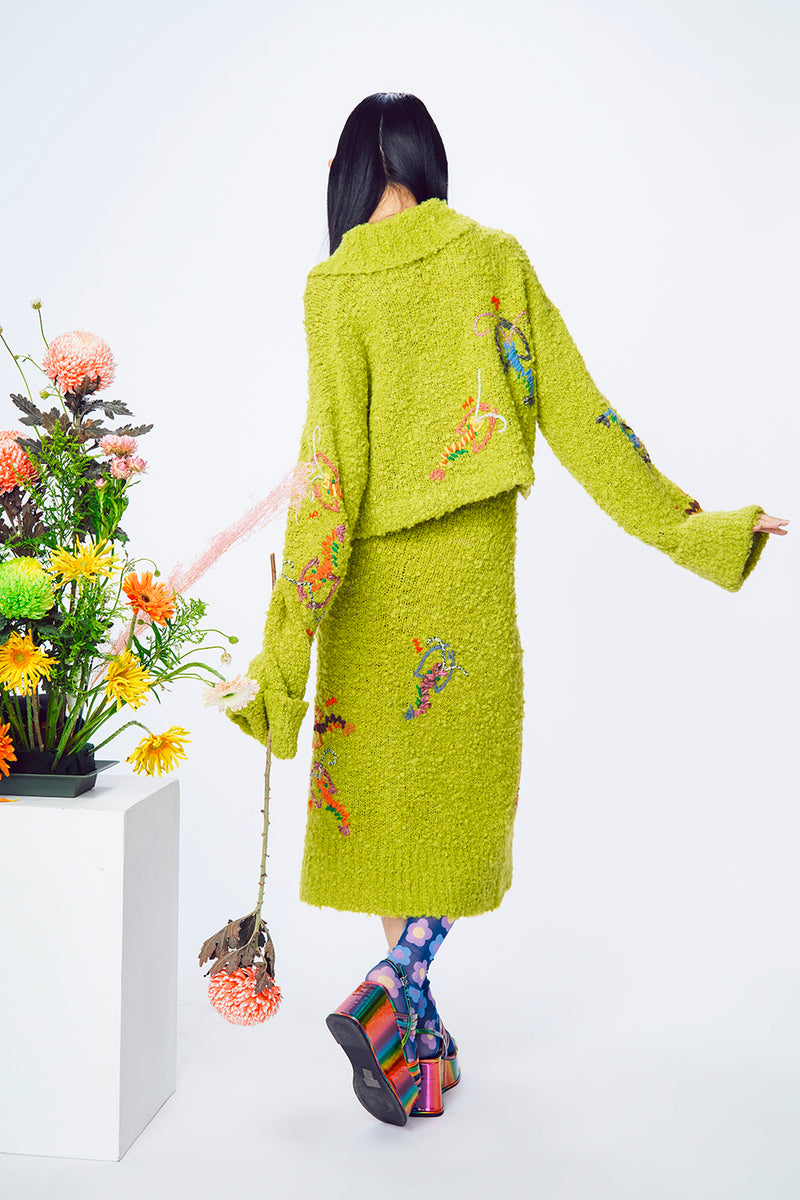 Shrimp Oversized Cardigan in Sprout Boucle