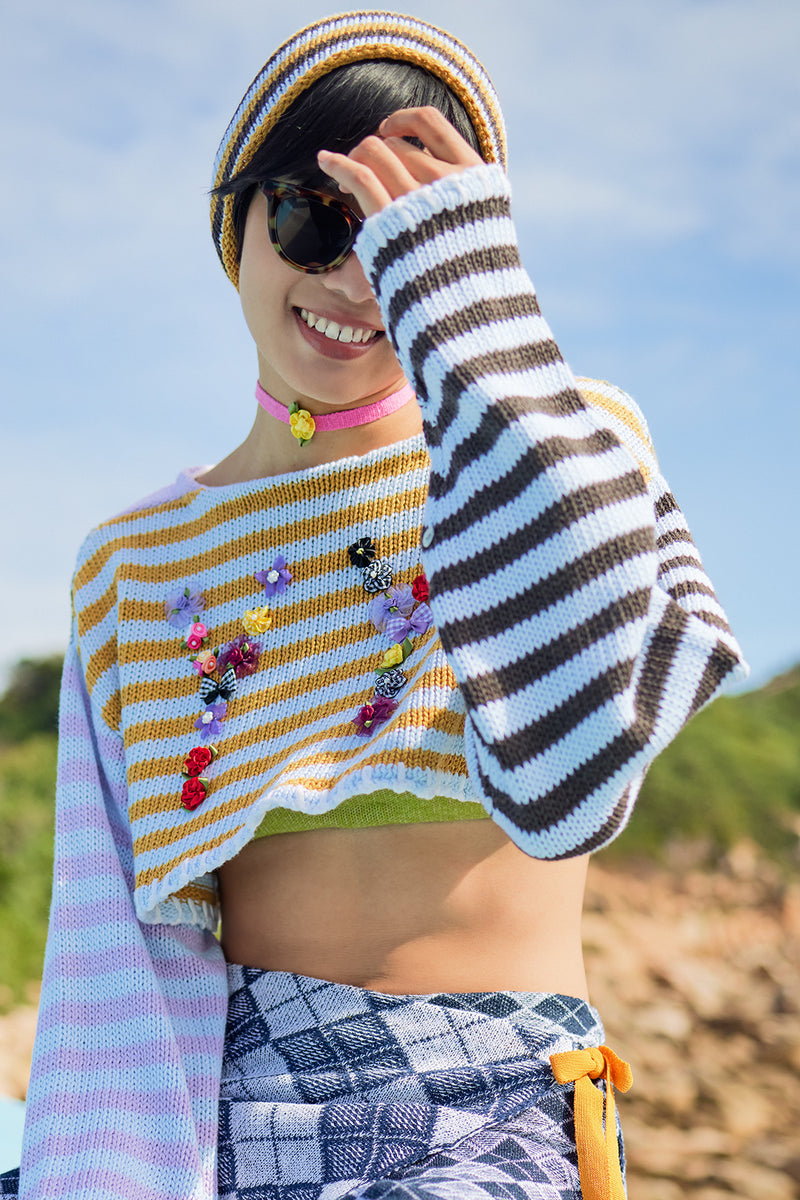 Choker in Candy Linen with Yellow Gingham Ribbon Flower