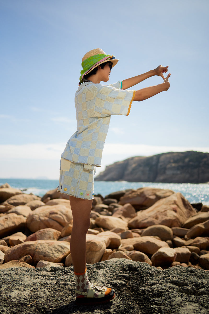 Plaited Check Short in Sky Cotton