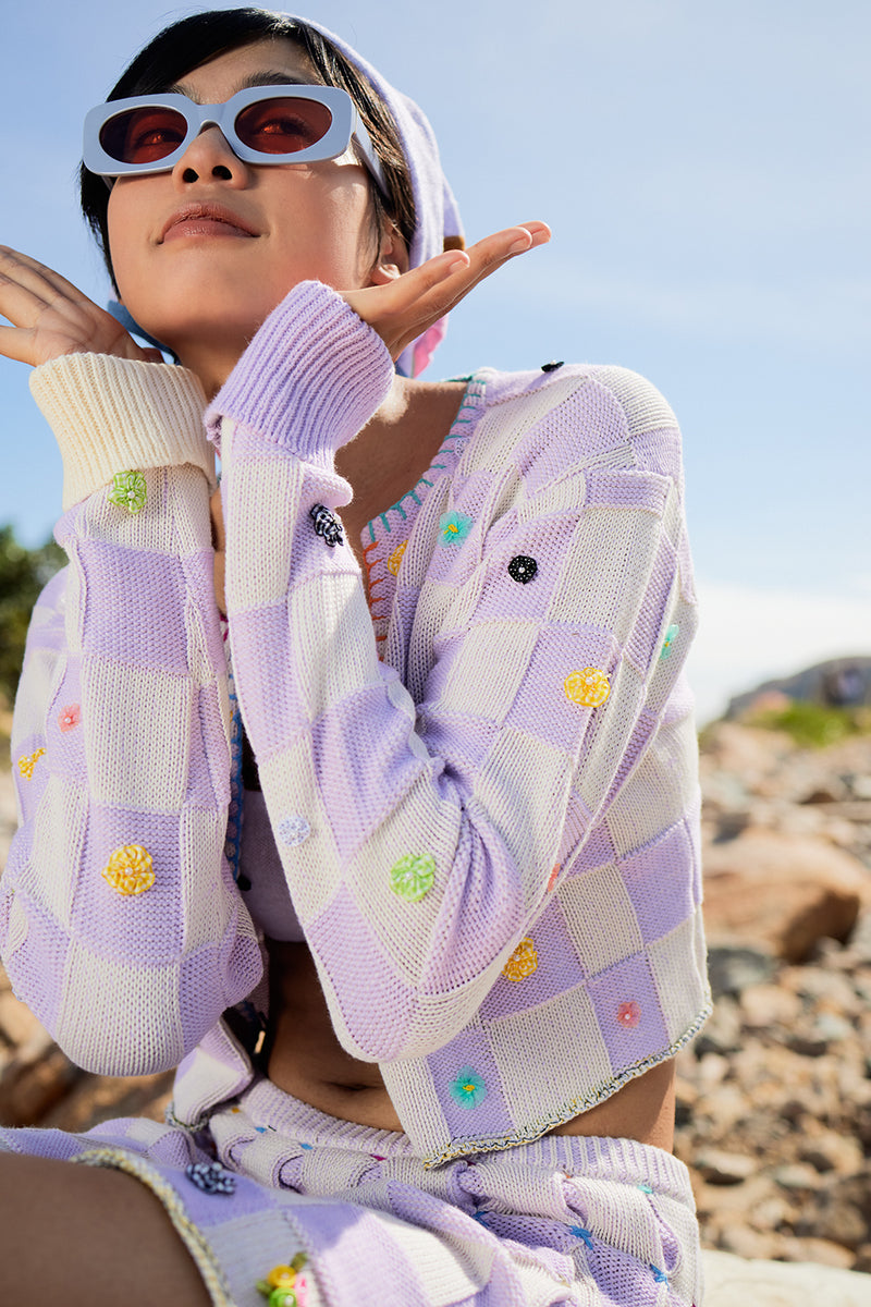 Plaited Check Jacket in Lilac Cotton