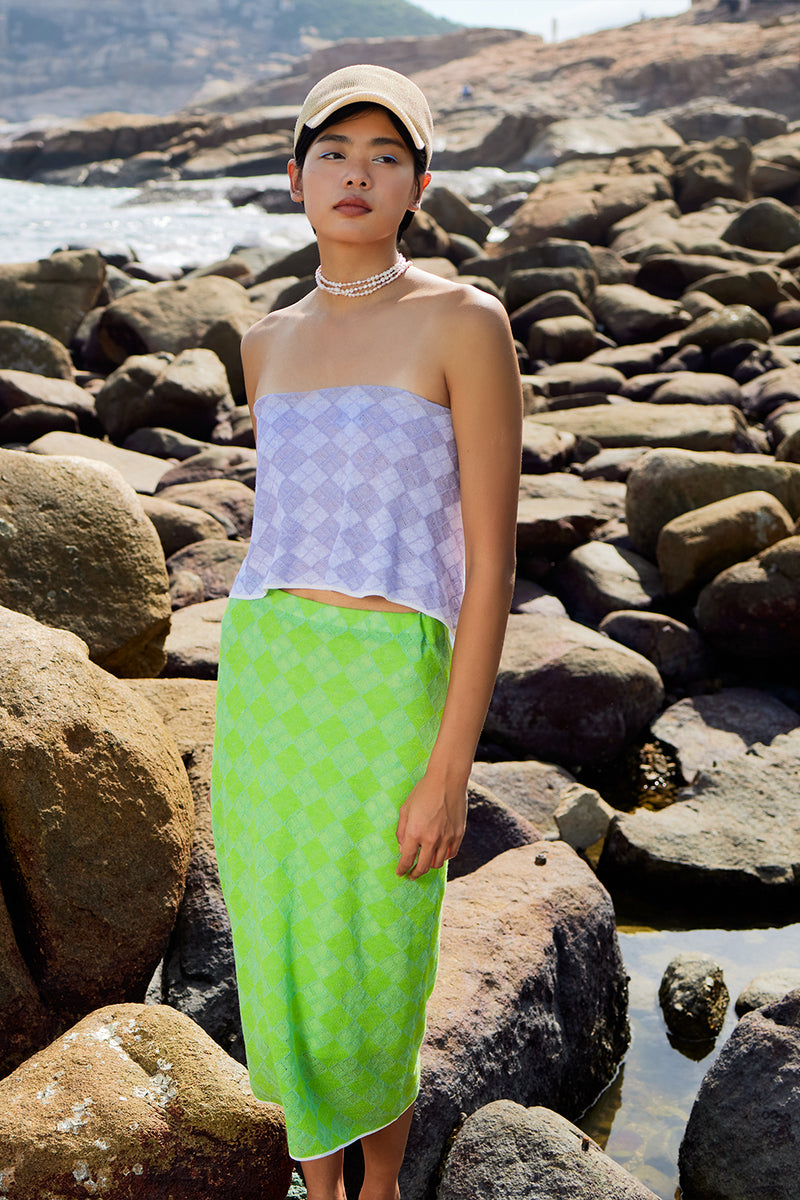 Argyle Maxi Skirt in Lime Linen