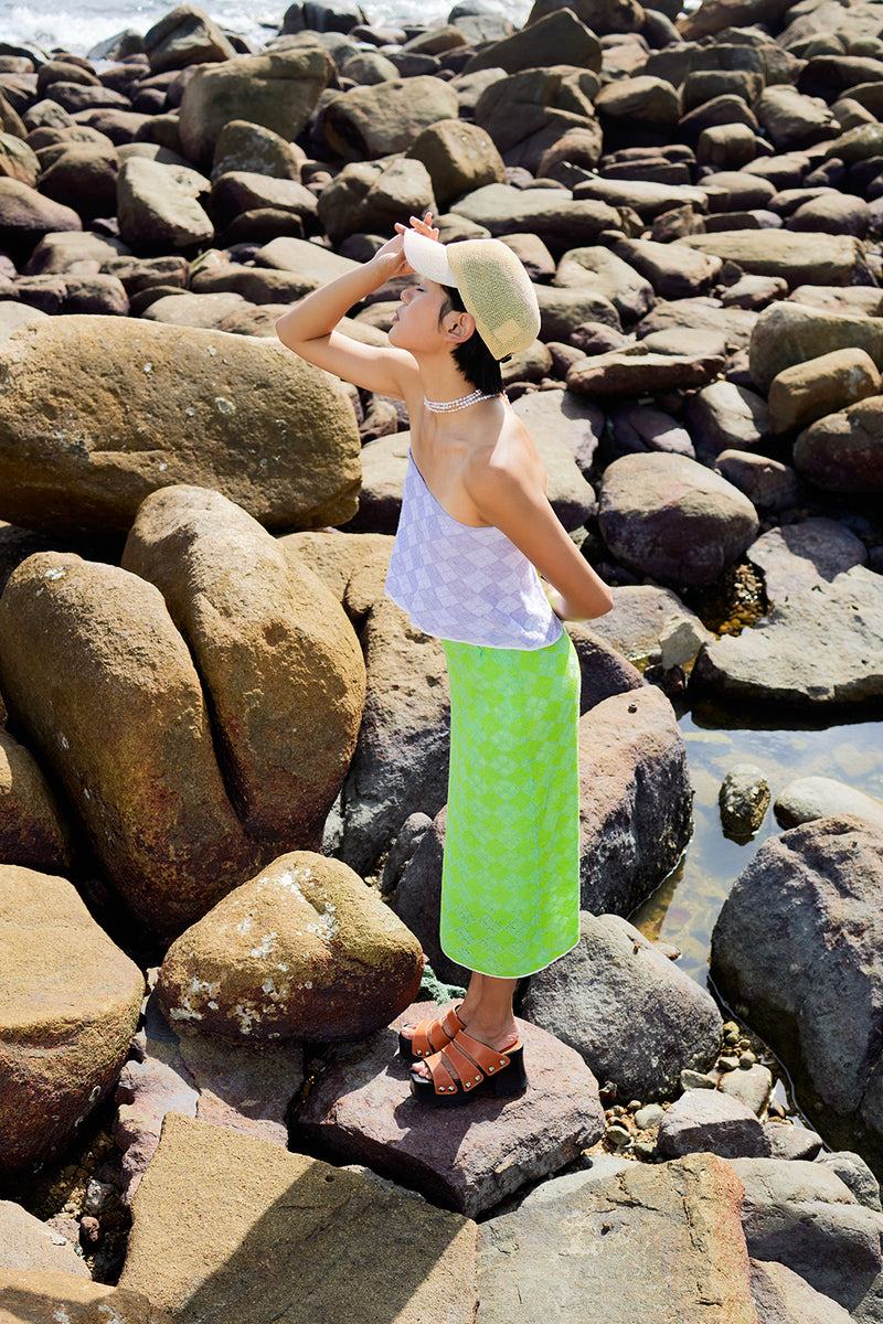 Argyle Maxi Skirt in Lime Linen