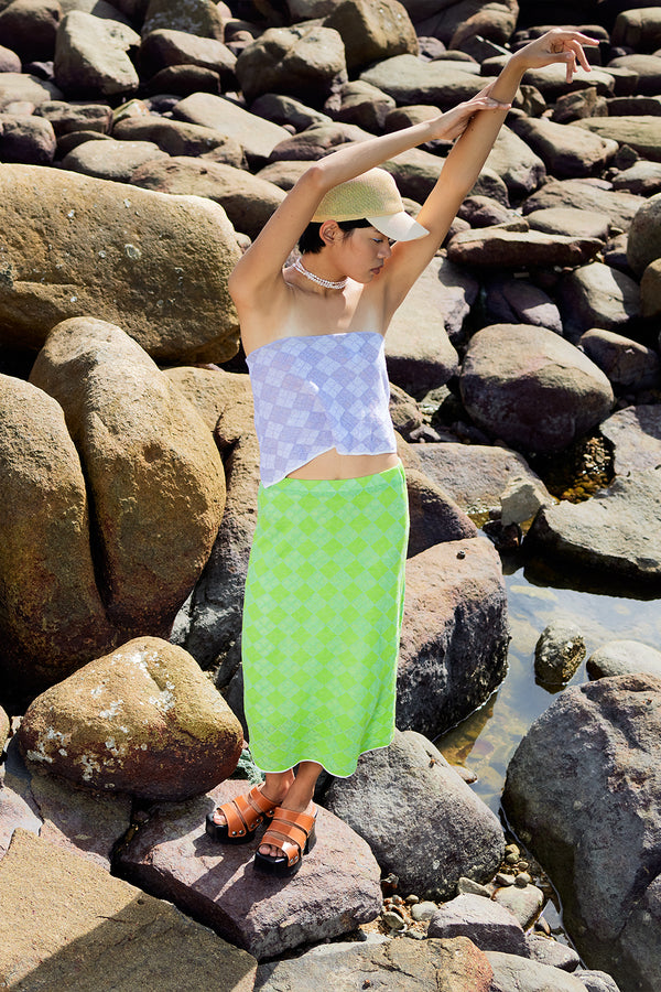 Argyle Maxi Skirt in Lime Linen