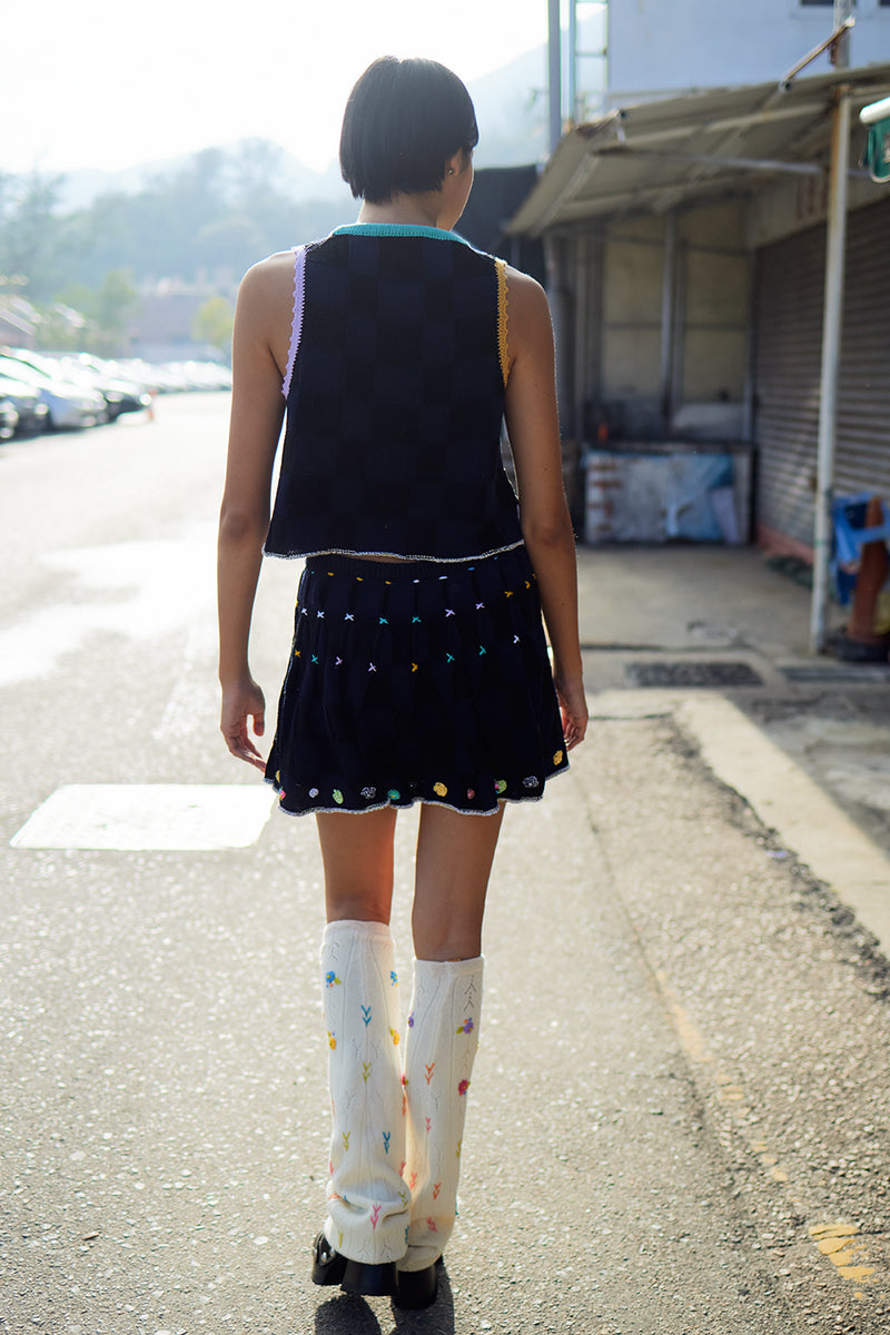 Plaited Check Tank in Midnight Cotton