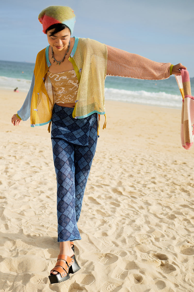 Argyle Easy Beach Pant with Apron Set in Indigo Linen