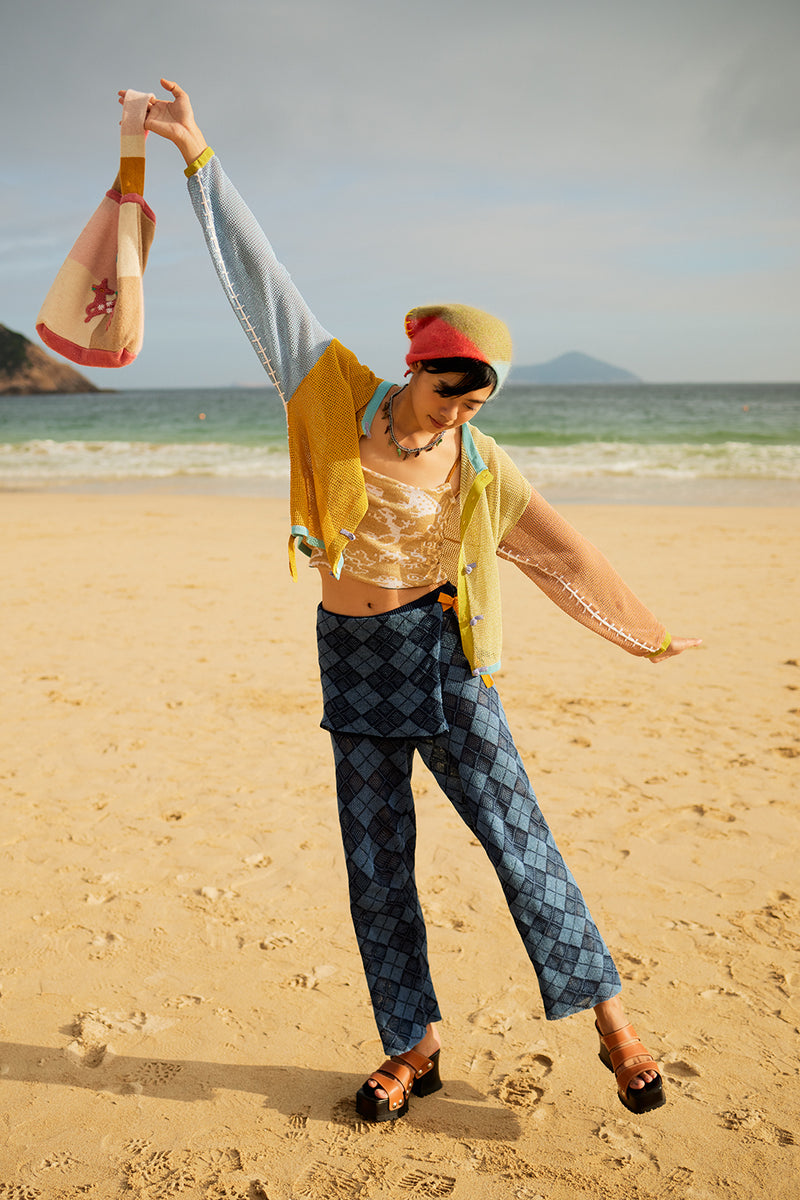 Argyle Easy Beach Pant with Apron Set in Indigo Linen