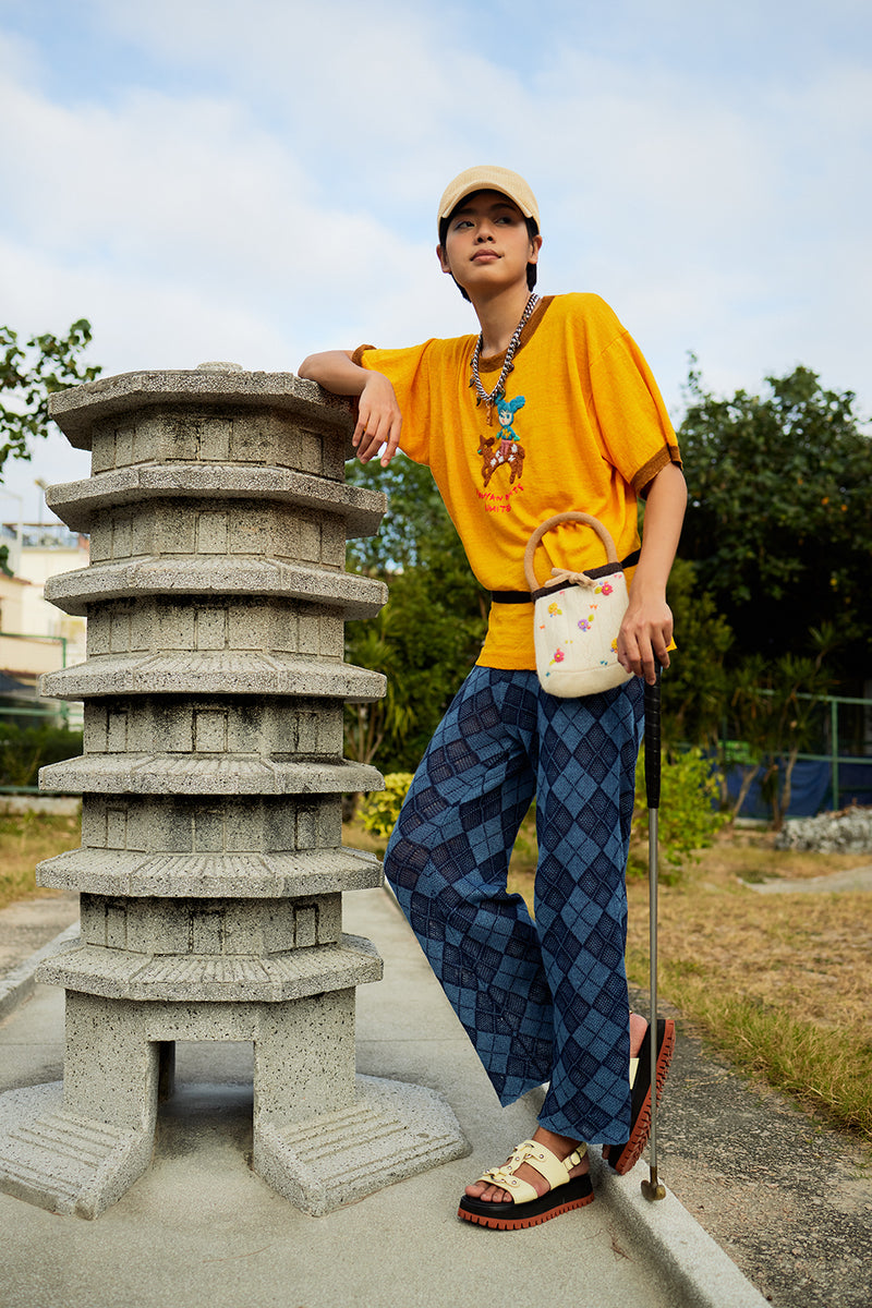 Argyle Easy Beach Pant with Apron Set in Indigo Linen