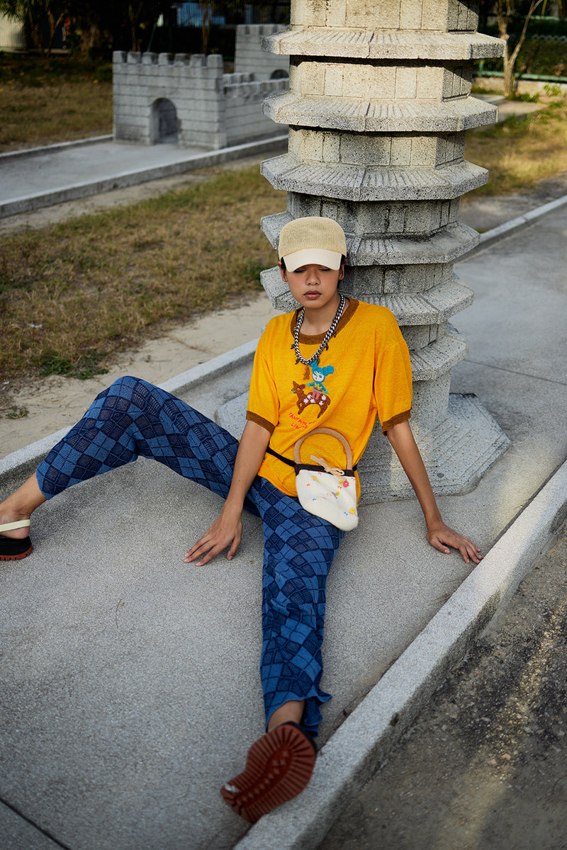 Argyle Easy Beach Pant with Apron Set in Indigo Linen