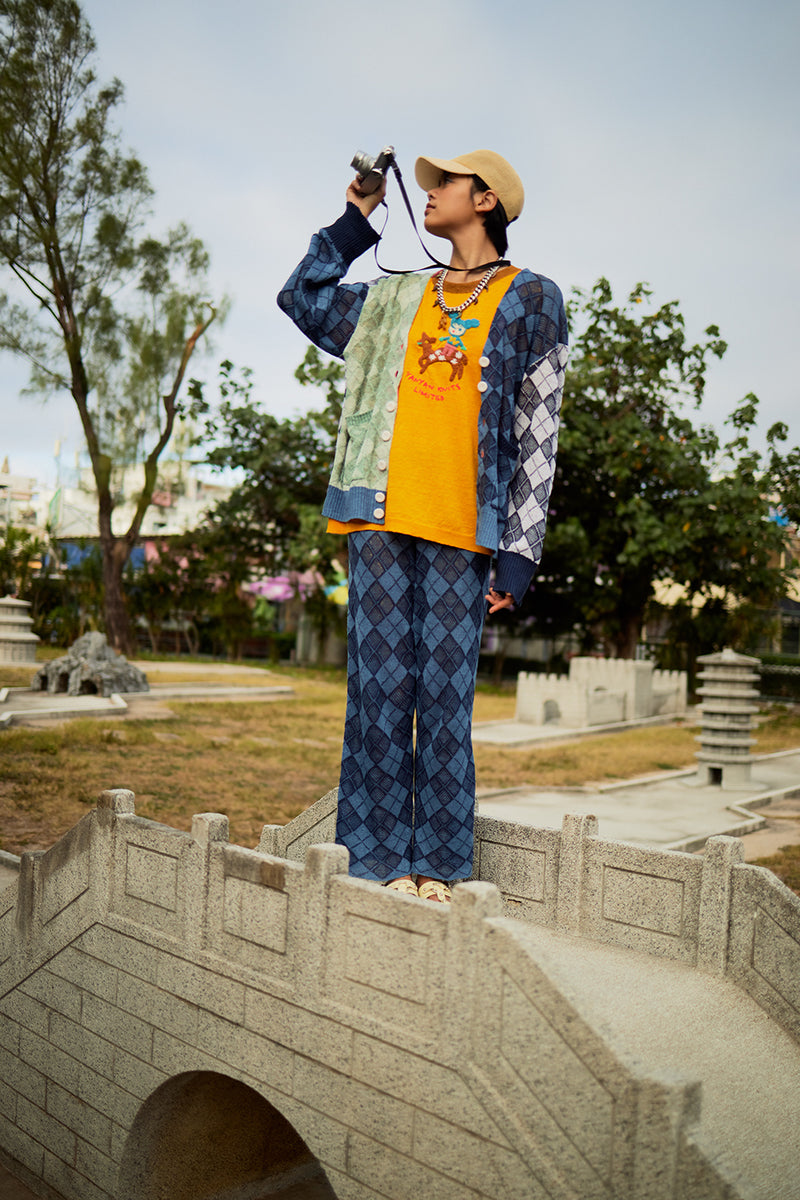 Argyle Easy Beach Pant with Apron Set in Indigo Linen