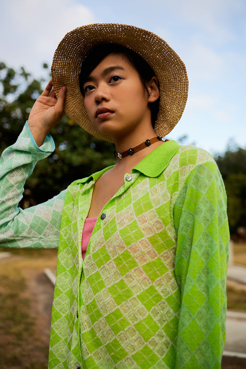 Argyle Long Sleeve Shirt in Lime Linen