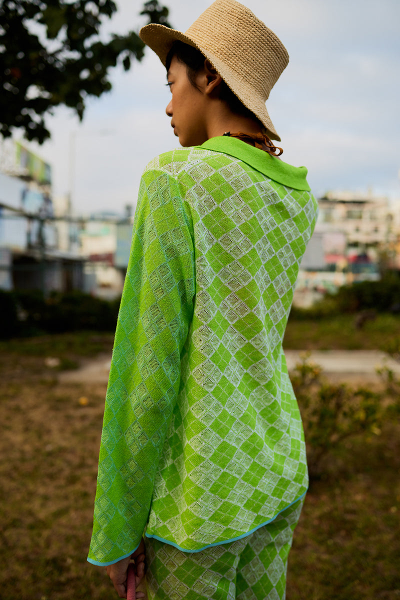 Argyle Long Sleeve Shirt in Lime Linen