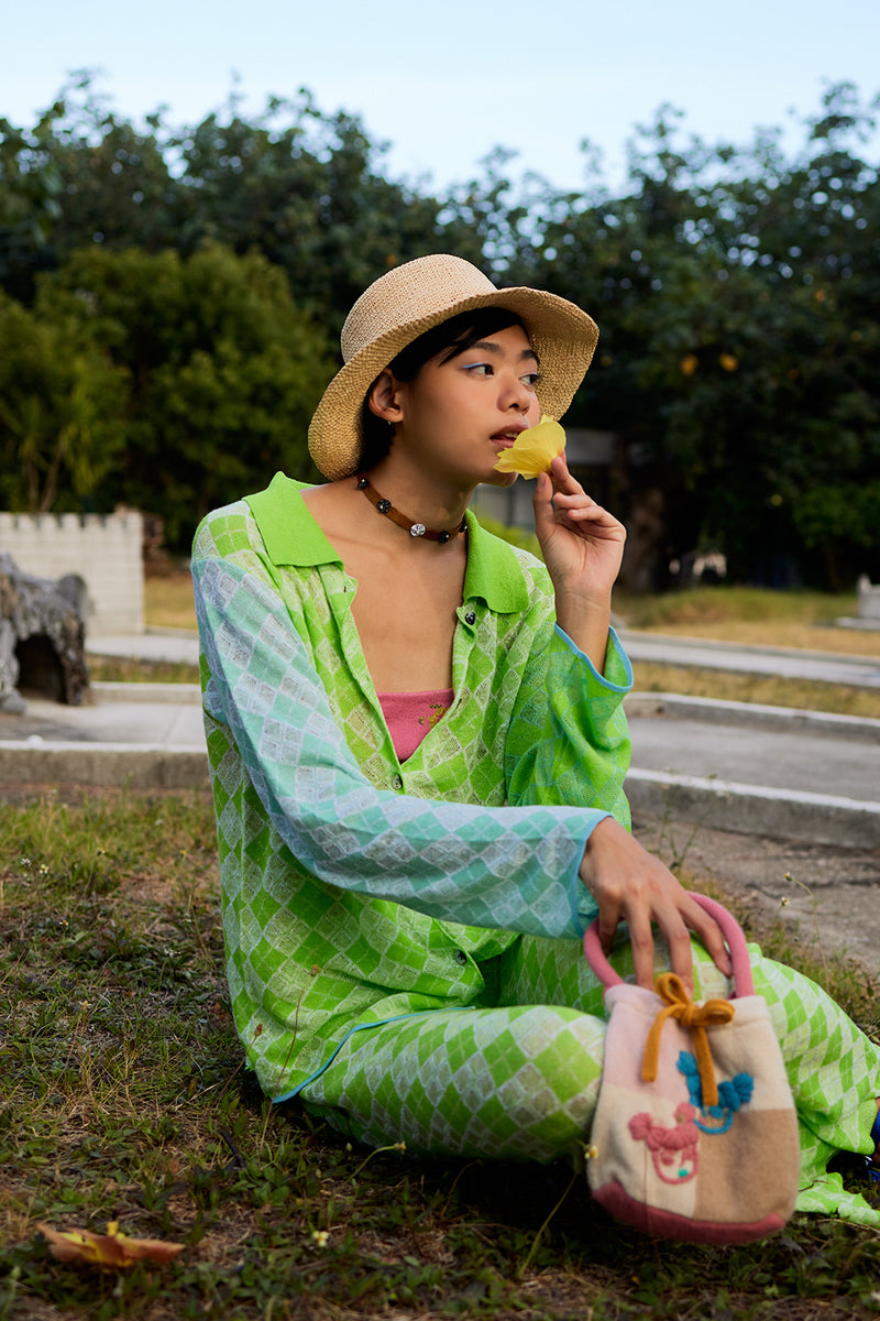 Argyle Long Sleeve Shirt in Lime Linen