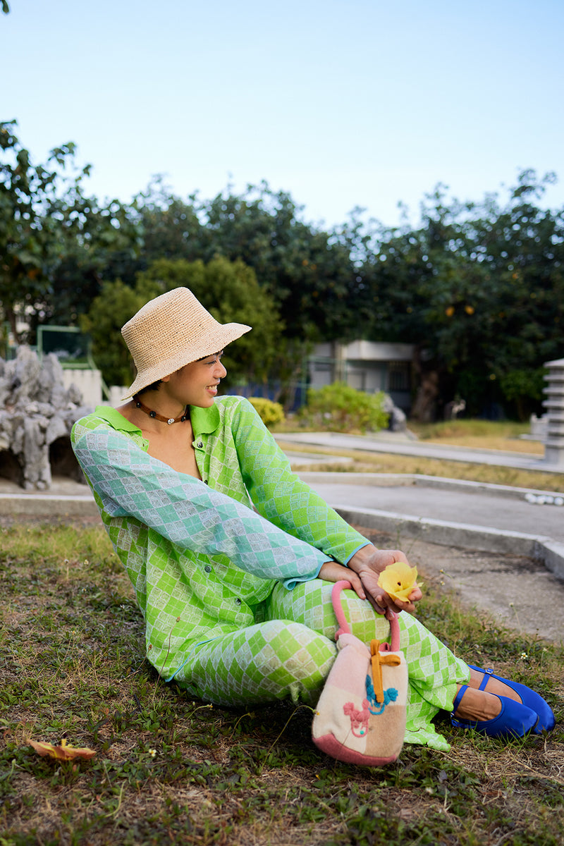 Argyle Long Sleeve Shirt in Lime Linen