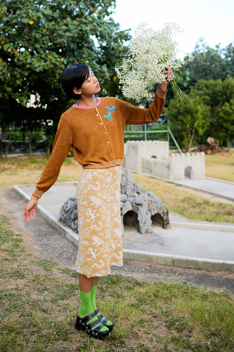 Charms Midi Skirt in Sand Linen Jacquard