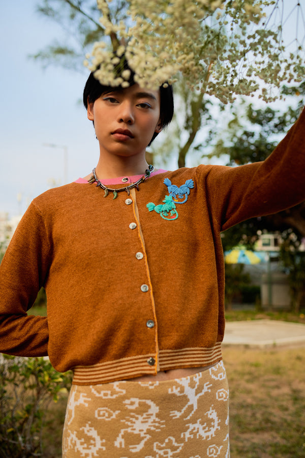 Campus Cardigan in Bark Linen