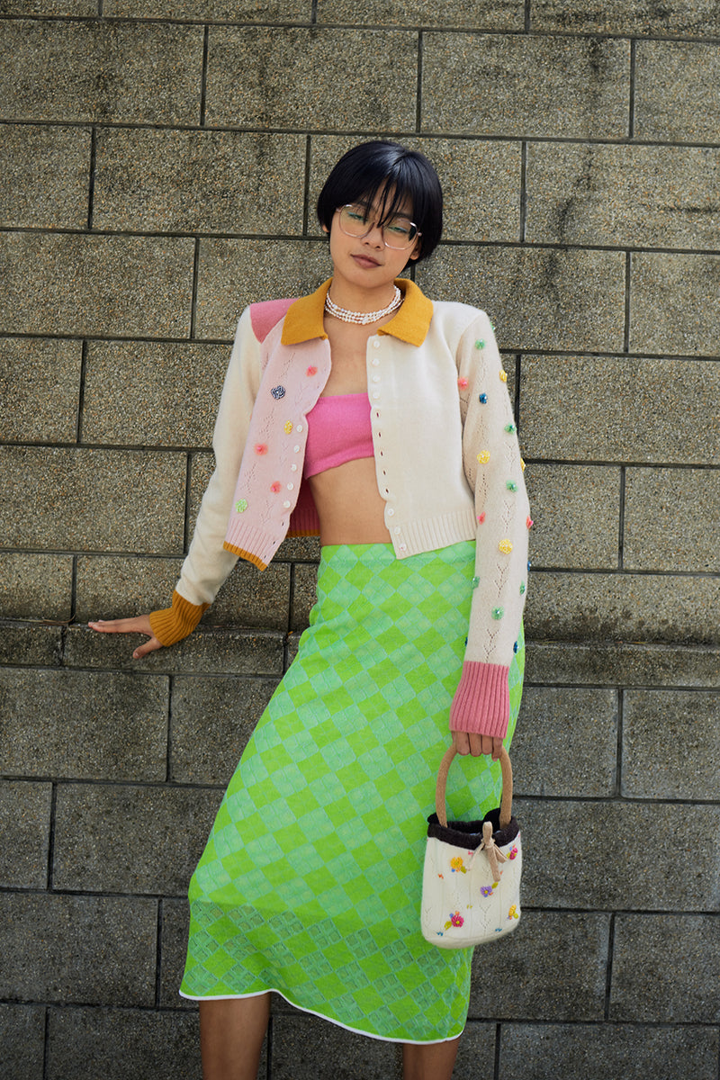 Argyle Maxi Skirt in Lime Linen