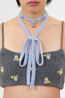 Extralong Choker in Sky Alpaca with Platinum Charm and Acrylic Stones