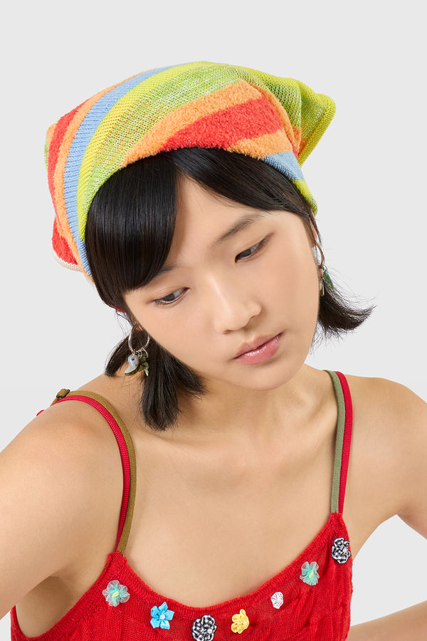 Floatee Bandana in Lime/Red Multi Yarn Stripe