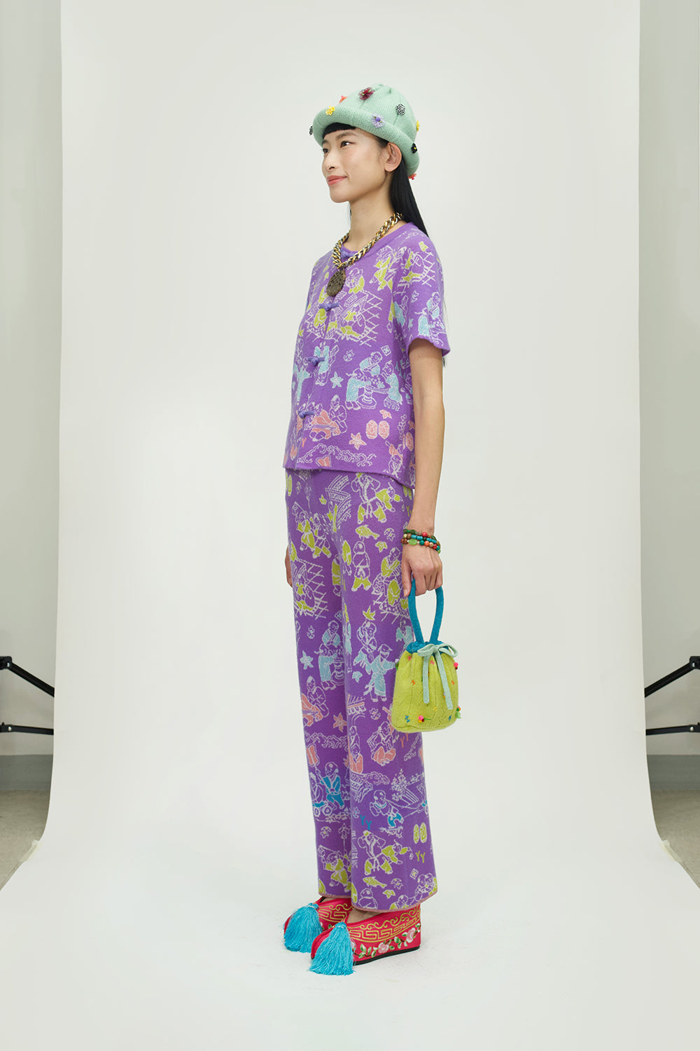 Laza Straight Leg Pant in Violet Boucle Jacquard – YanYan