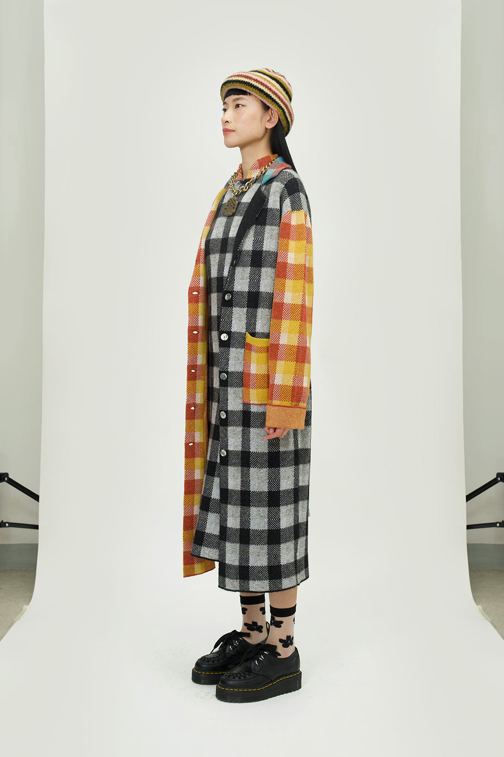 eaphi CHECKERED BOA COAT