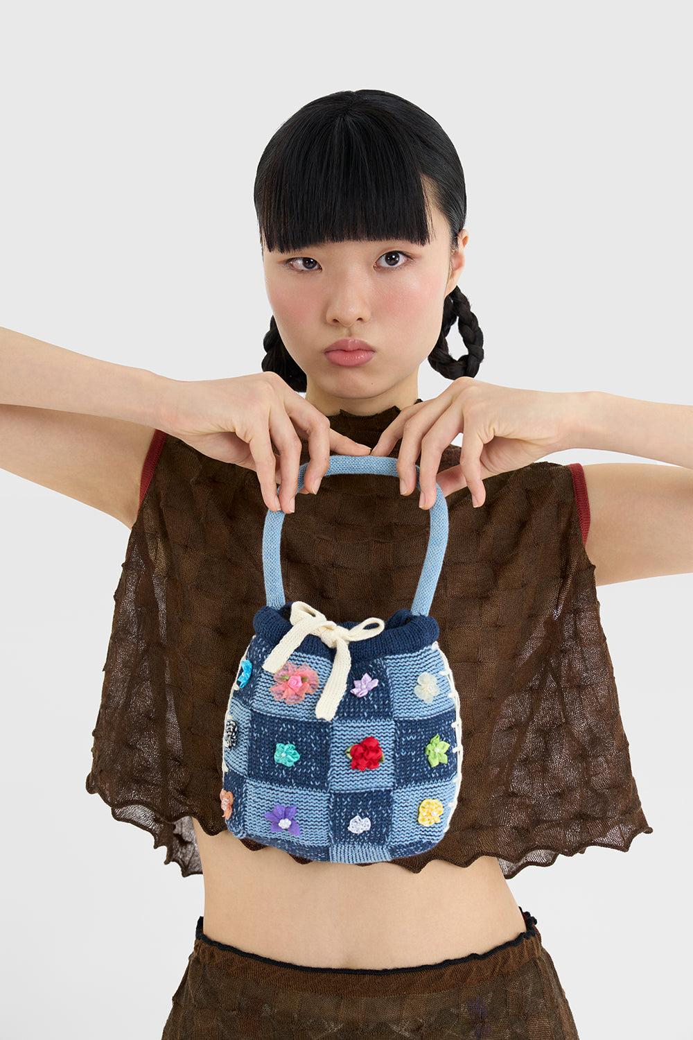 Embellished Check Pouch