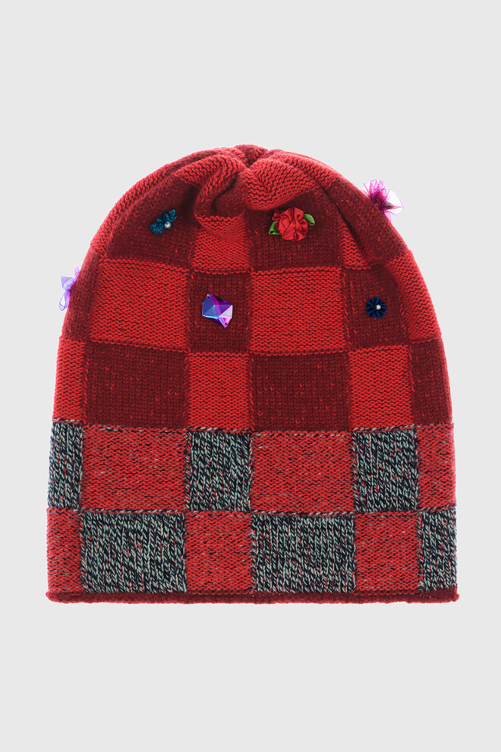 Embellished Check Beanie