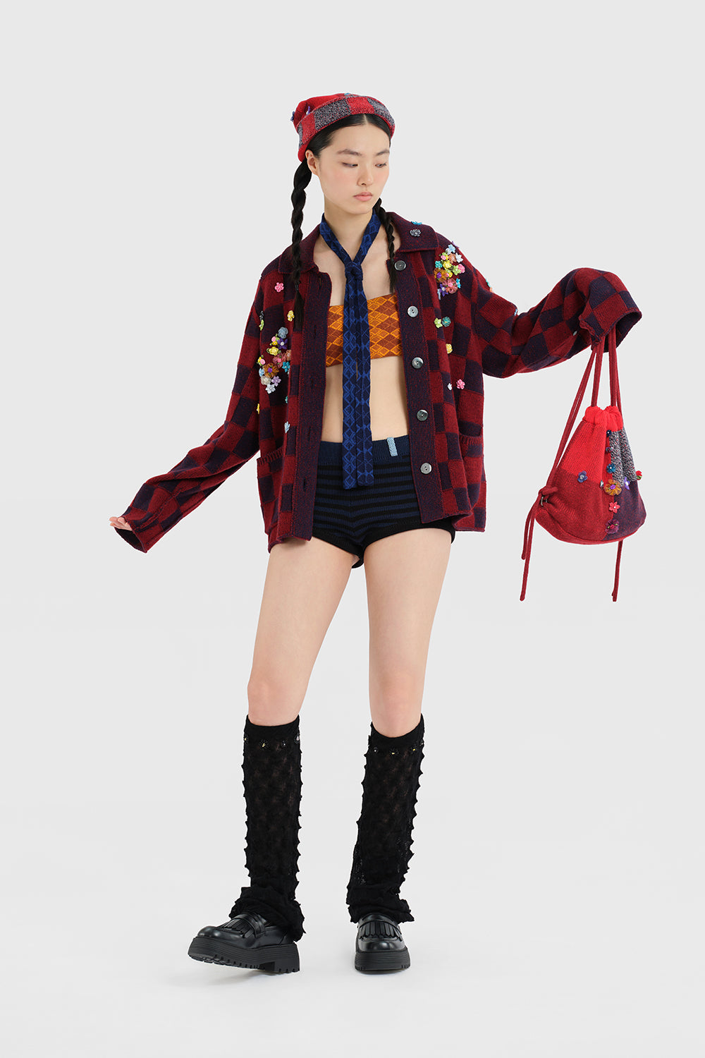 Embellished Check Drawstring Backpack