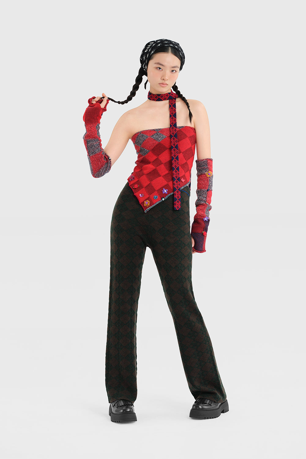 Embellished Check Armwarmers