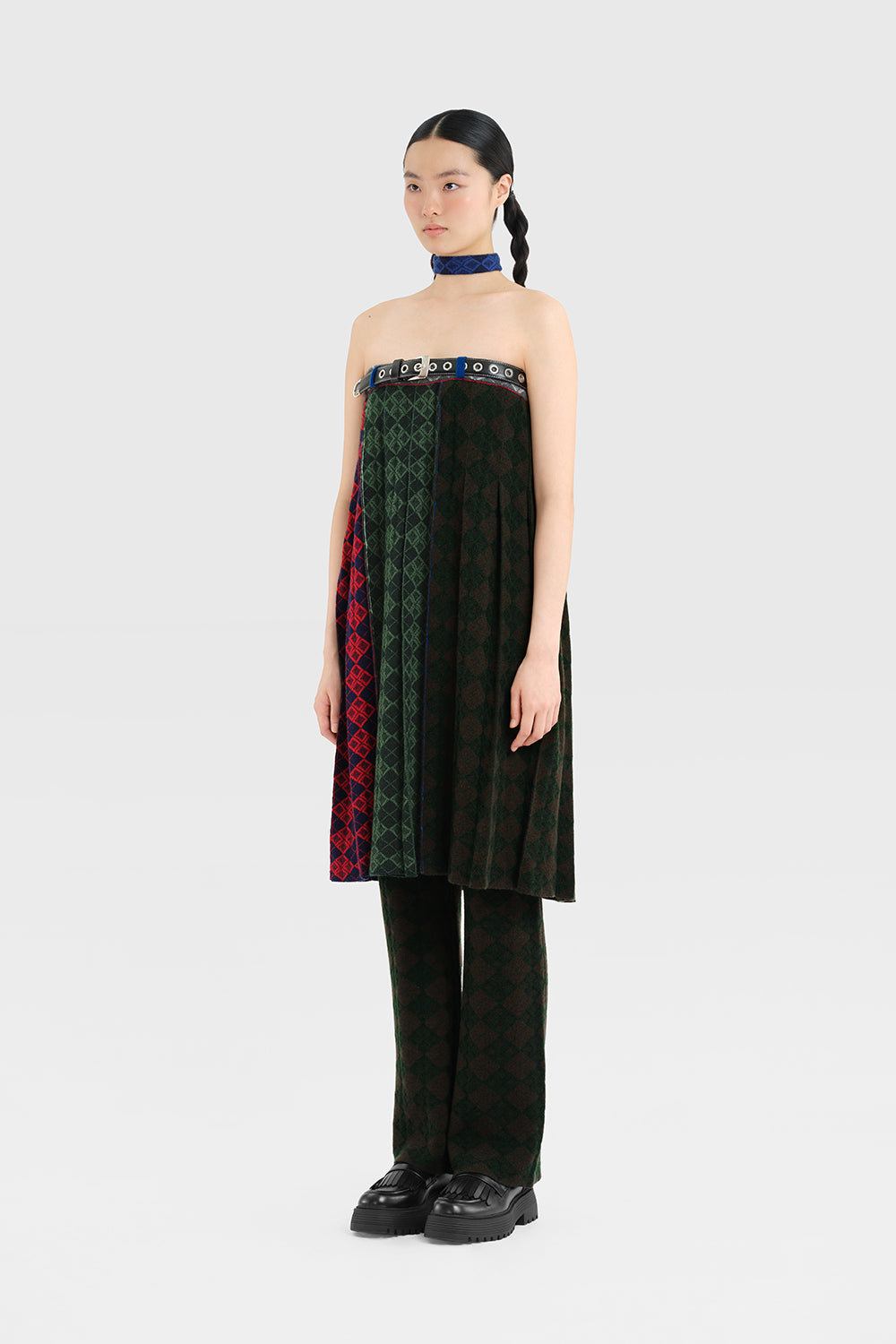 Argyle Pleated Midi Skirt