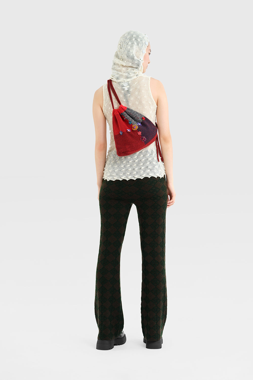 Embellished Check Drawstring Backpack