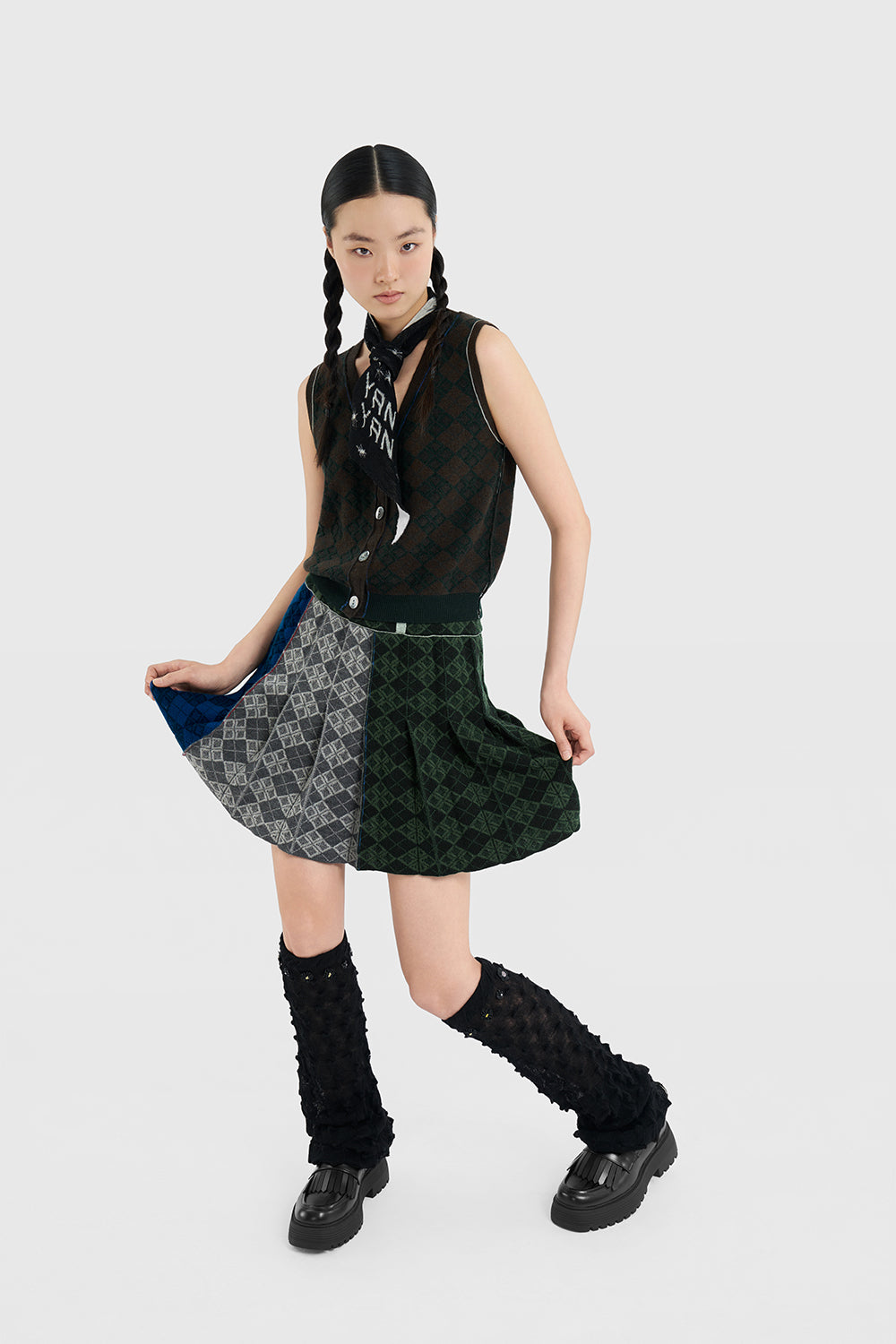 Argyle Pleated Mini Skirt