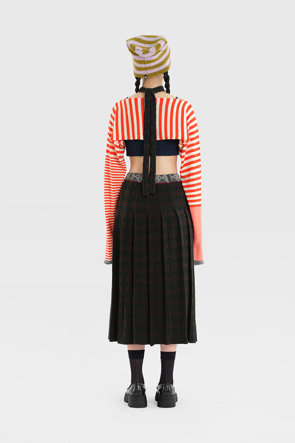Argyle Pleated Midi Skirt