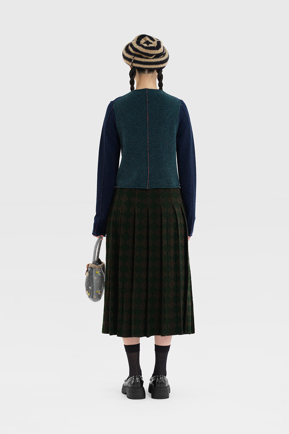 Argyle Pleated Midi Skirt