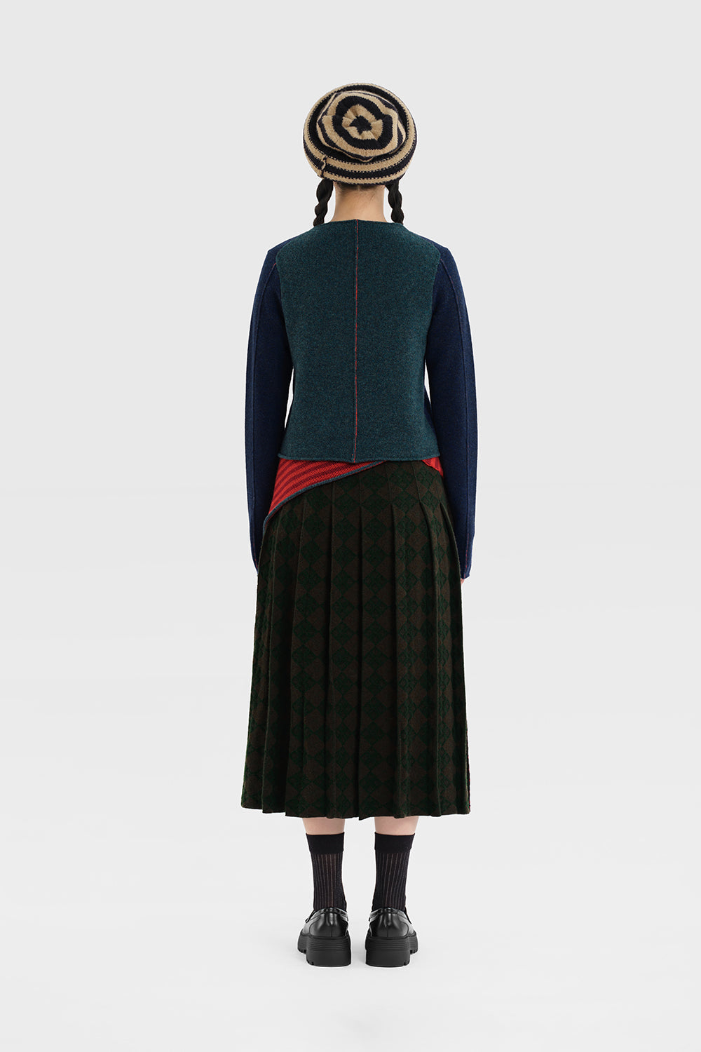 Argyle Pleated Midi Skirt