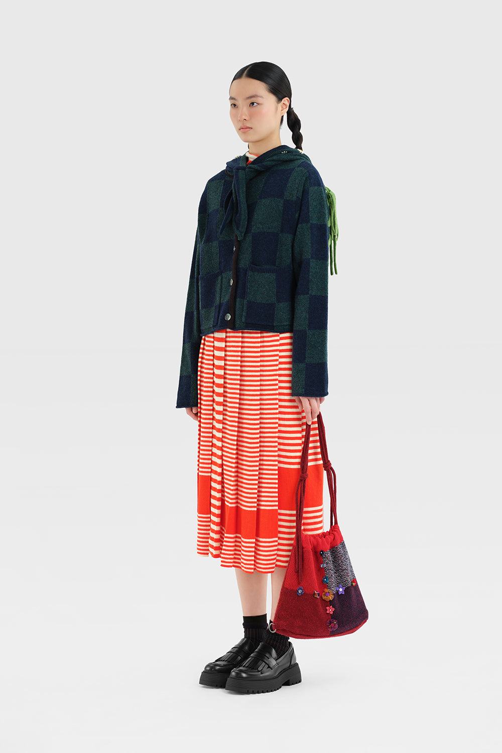 Daisy Check Boxy Jacket with Removable Hood